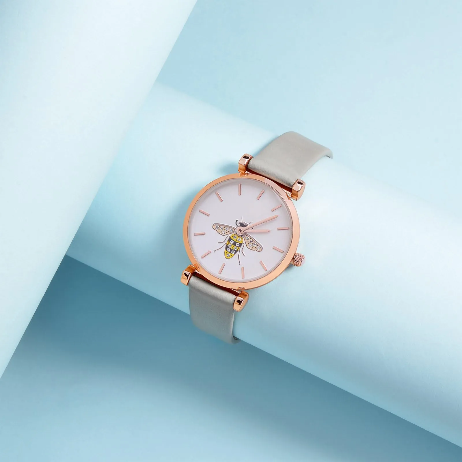 WOCCI Cinturino per Orologio in Pelle 14mm Grigio con Fibbia Oro Rosa - immagine 2