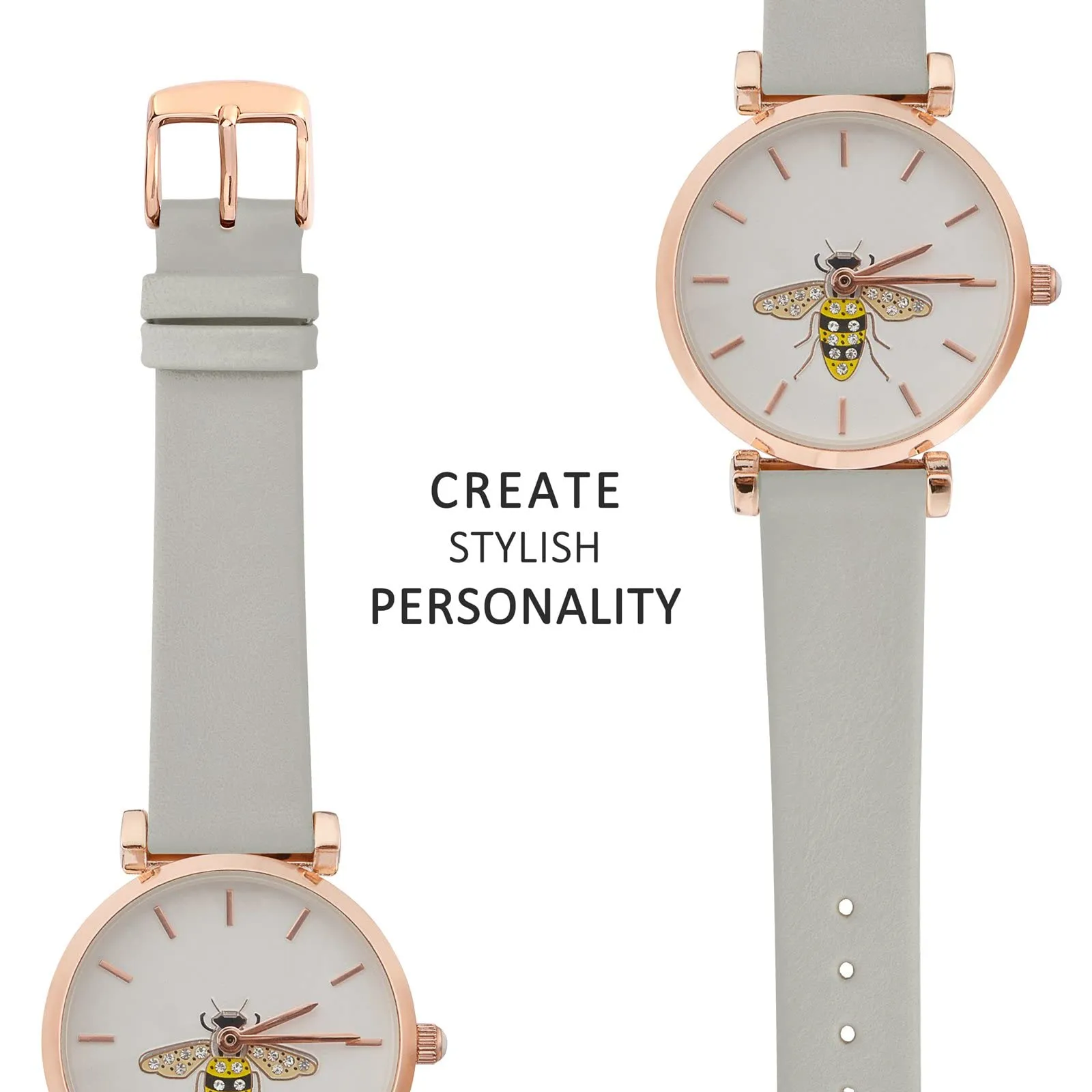 WOCCI Cinturino per Orologio in Pelle 10mm Grigio con Fibbia Oro Rosa - immagine 8