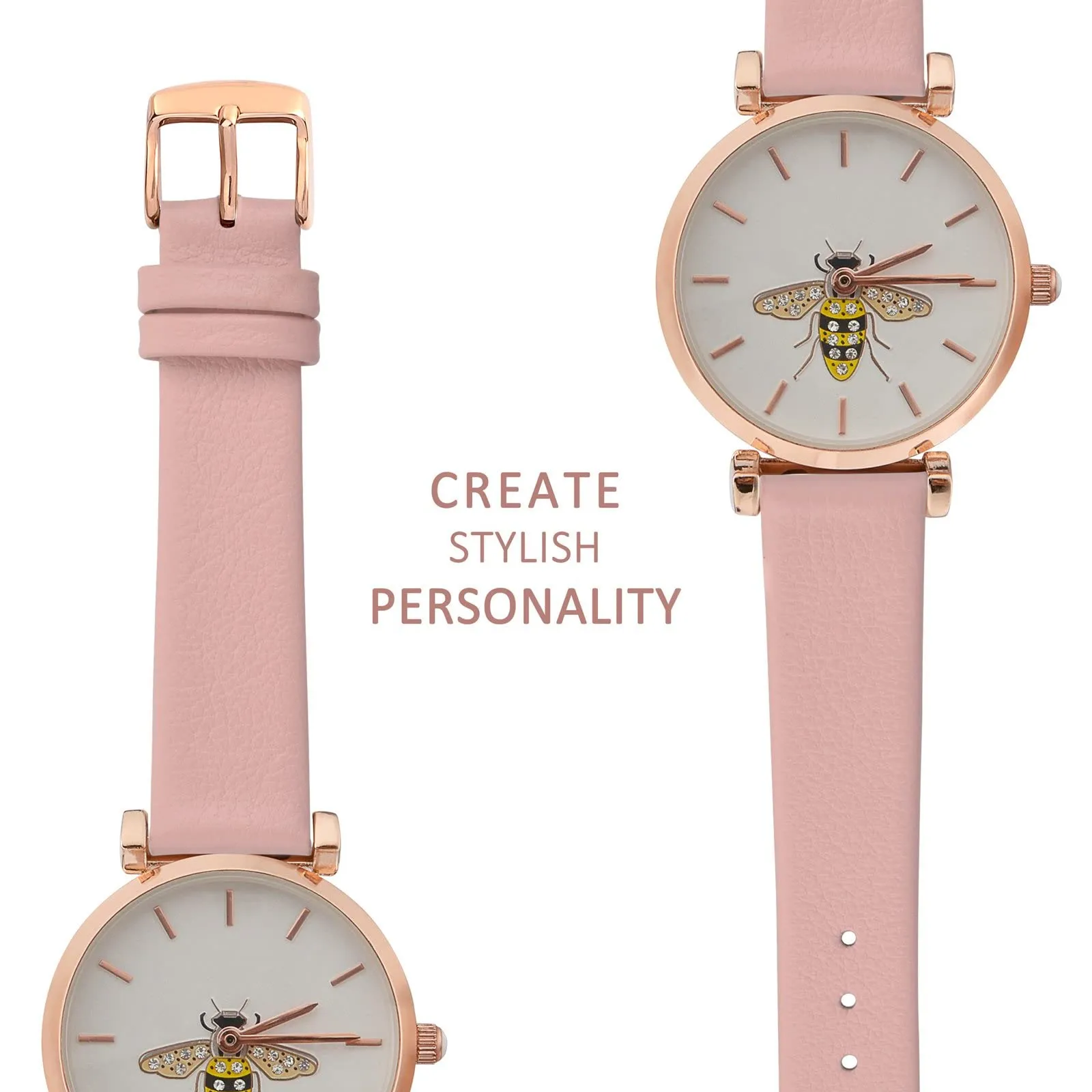 WOCCI Cinturino per Orologio in Pelle 22mm - Rosa Claro con Fibbia Oro Rosa - immagine 8