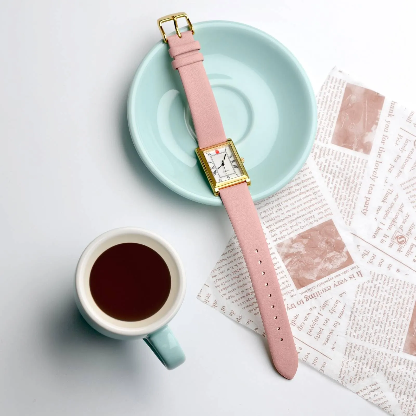WOCCI Cinturino per Orologio in Pelle 22mm Rosa Claro con Fibbia Oro - immagine 2