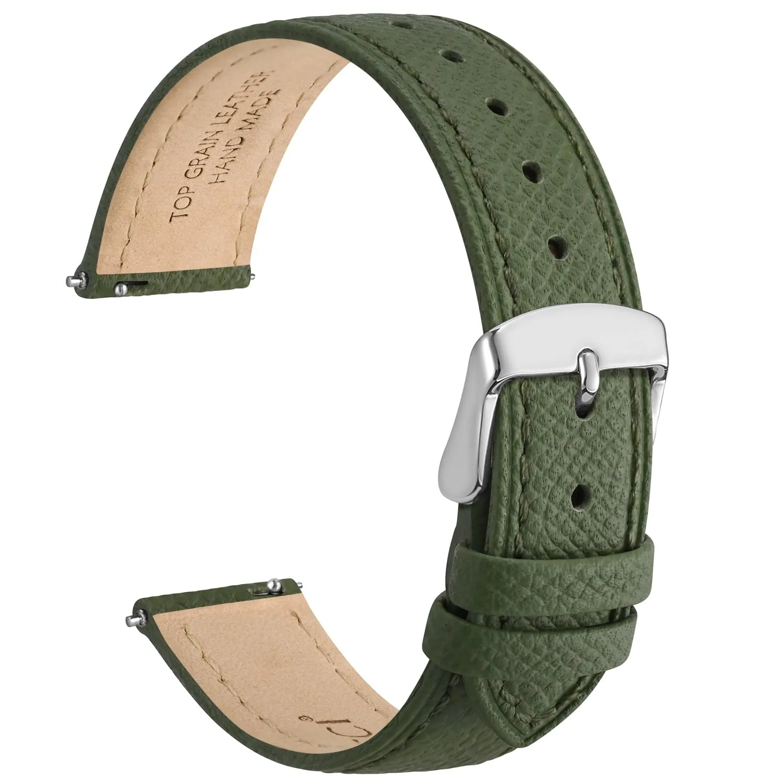 WOCCI Grace Cinturino per Orologio da Donna, 20mm, Pelle Grana Superiore, Sgancio Rapido, Fibbia Argento, Reseda Verde - immagine 1