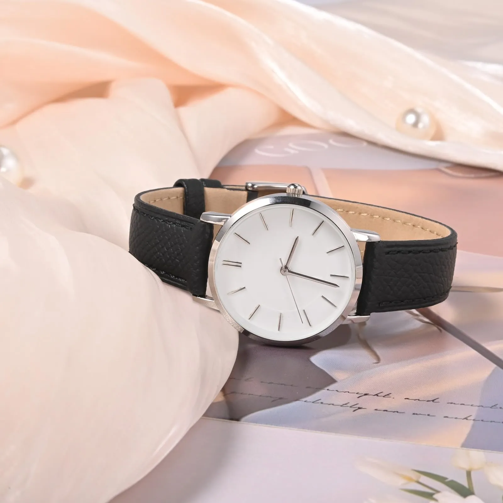WOCCI Grace Cinturino per Orologio da Donna, 13mm, Pelle Grana Superiore, Sgancio Rapido, Fibbia Argento, Nero - immagine 2
