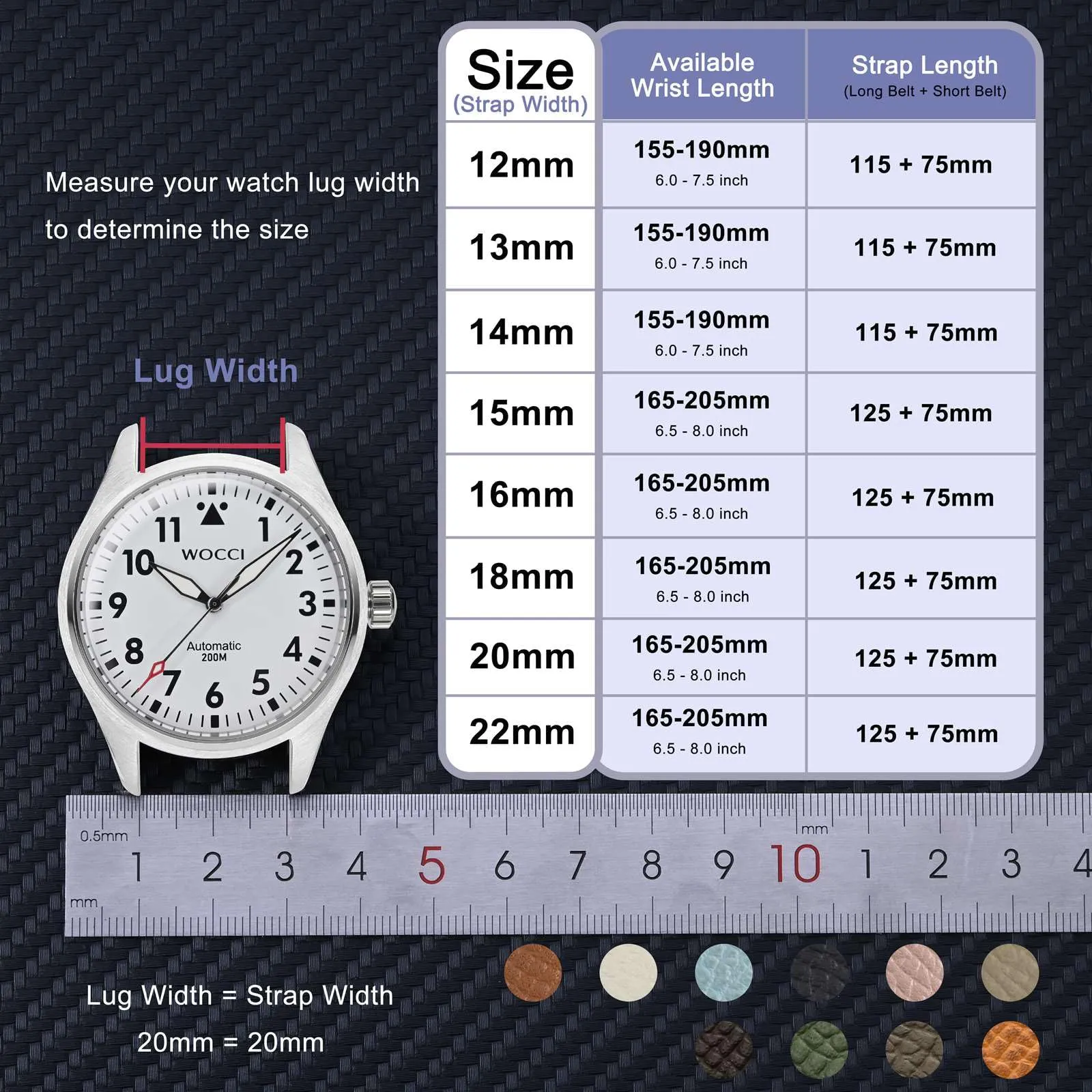 WOCCI Grace Cinturino per Orologio da Donna, 13mm, Pelle Grana Superiore, Sgancio Rapido, Fibbia Argento, Nero - immagine 5
