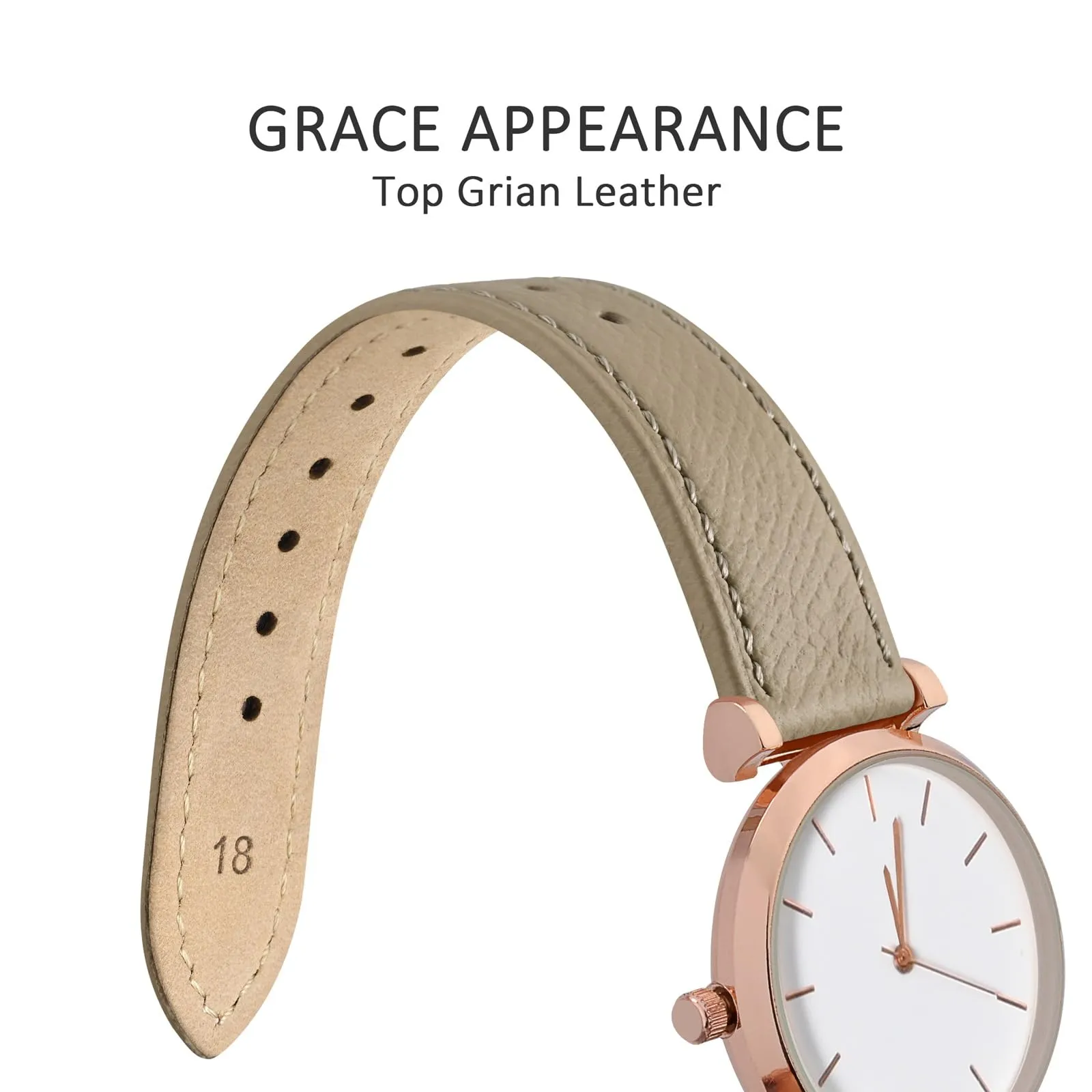 WOCCI Grace Cinturino per Orologio da Donna, 13mm, Pelle Grana Superiore, Sgancio Rapido, Fibbia Argento, Tè - immagine 3