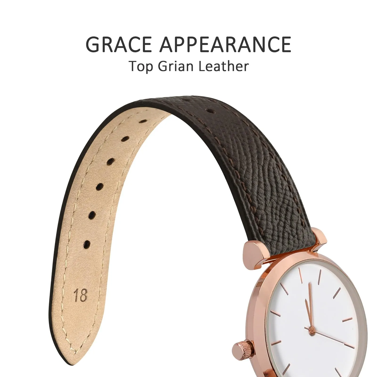 WOCCI 16mm Grace Cinturino per Orologio da Donna in Pelle Marrone Scuro con Fibbia Oro Rosa - immagine 3