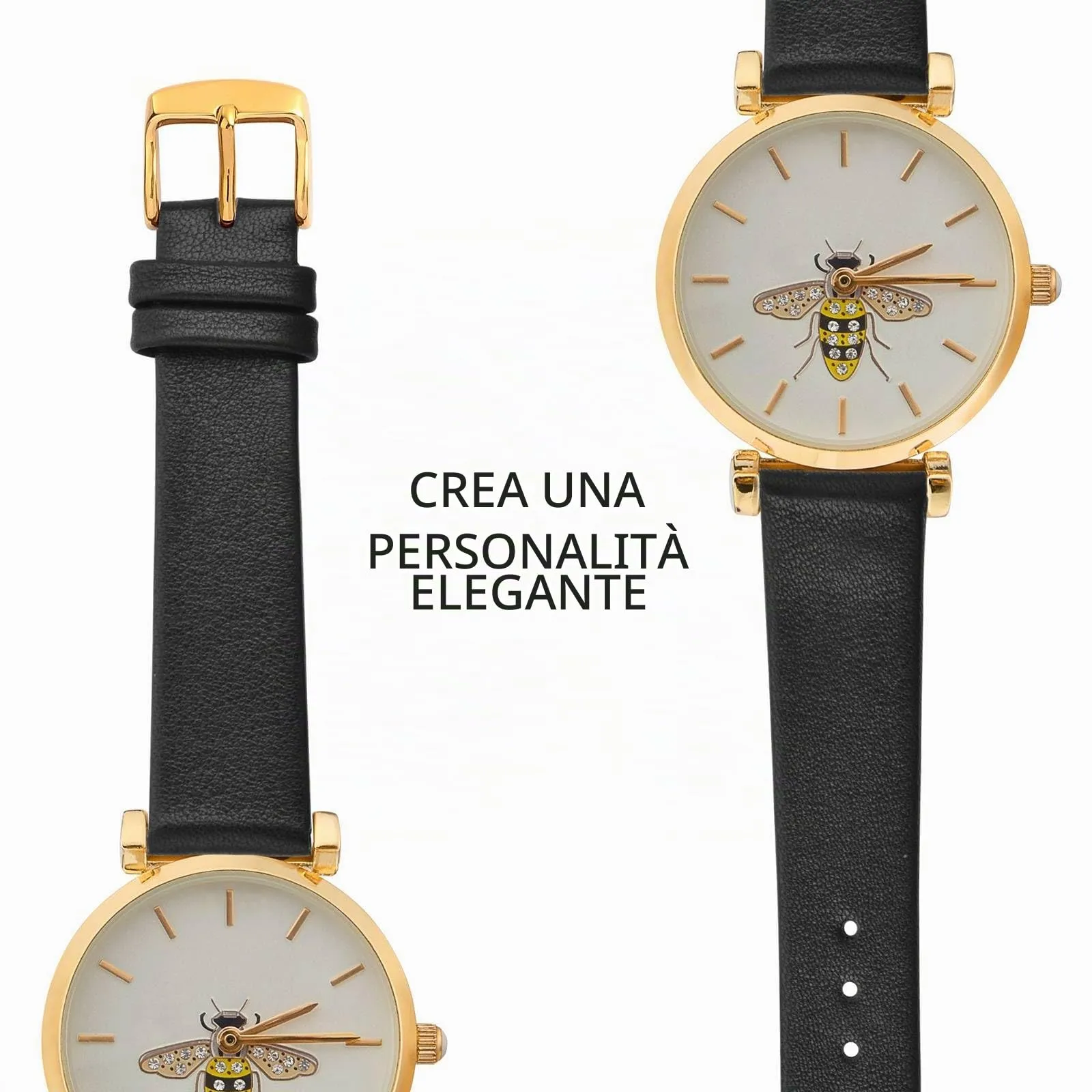 WOCCI Cinturino per Orologio in Pelle 10mm Nero con Fibbia Oro - immagine 8