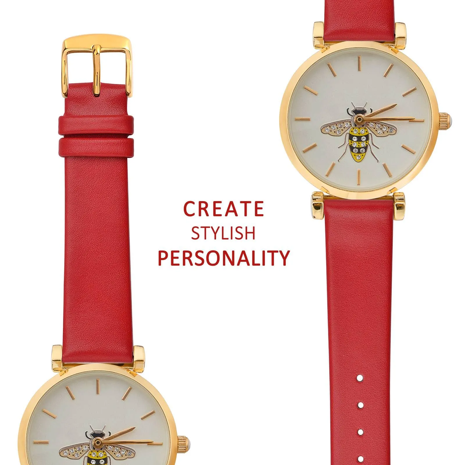 WOCCI Cinturino per Orologio in Pelle 10mm con Fibbia Oro (Rosso) - immagine 8