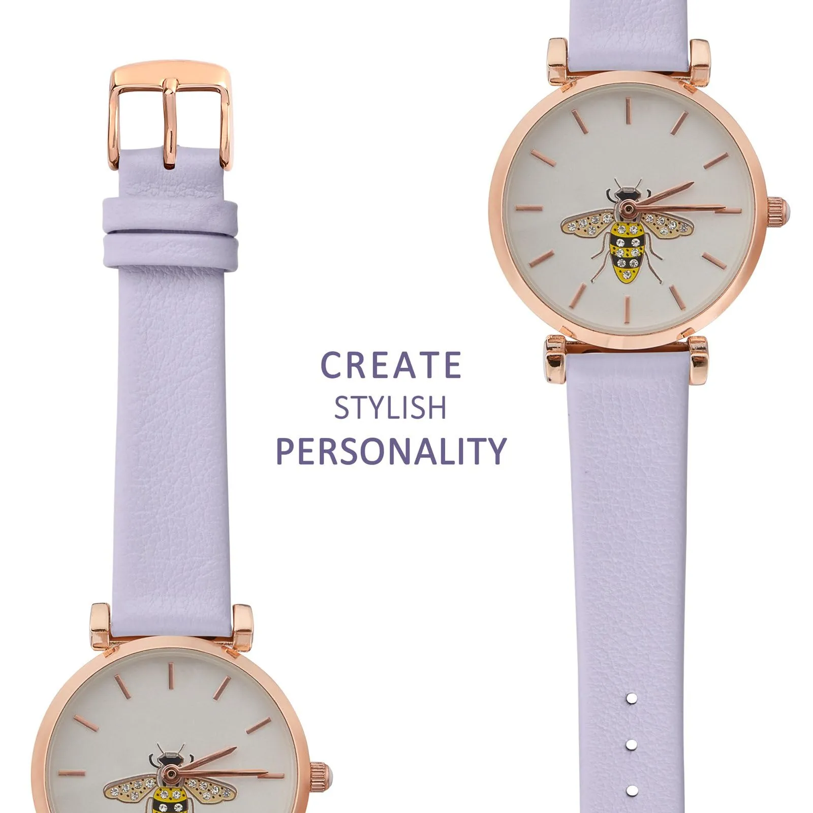 WOCCI Cinturino per Orologio in Pelle 12mm Viola Chiaro con Fibbia Oro Rosa - immagine 8