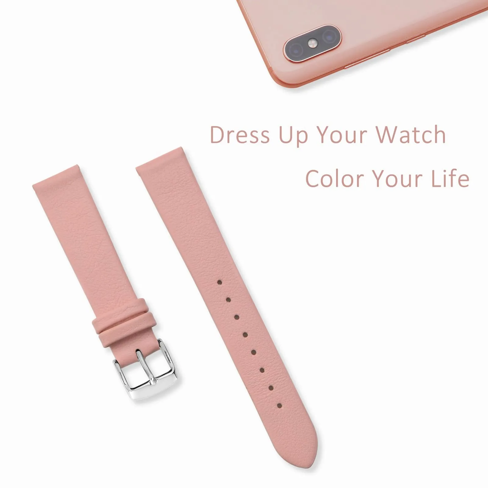 WOCCI Cinturino per Orologio in Pelle 22mm - Rosa Claro con Fibbia Argento - immagine 7