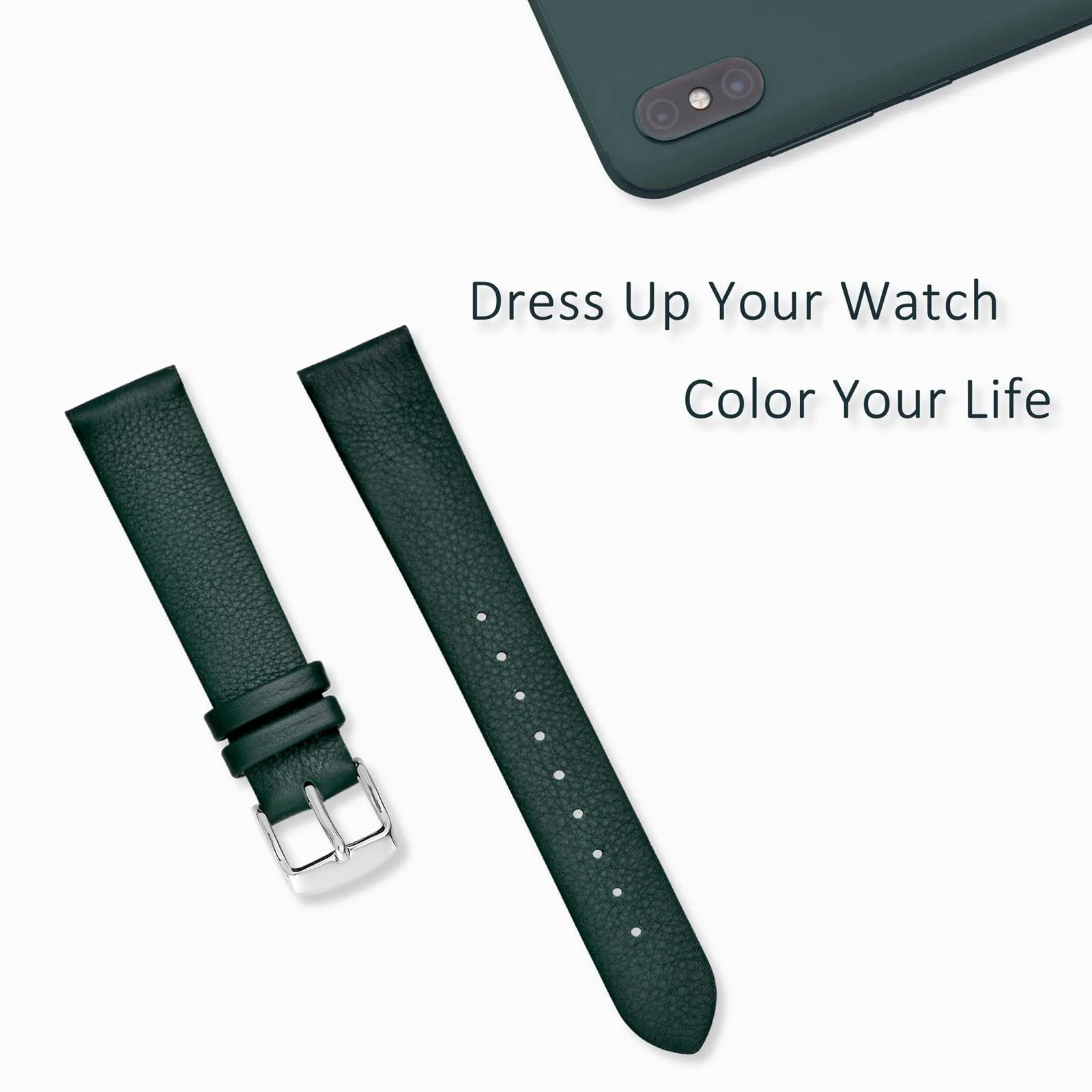 WOCCI Cinturino per Orologio in Pelle 12mm Verde Scuro con Fibbia Argento - immagine 7