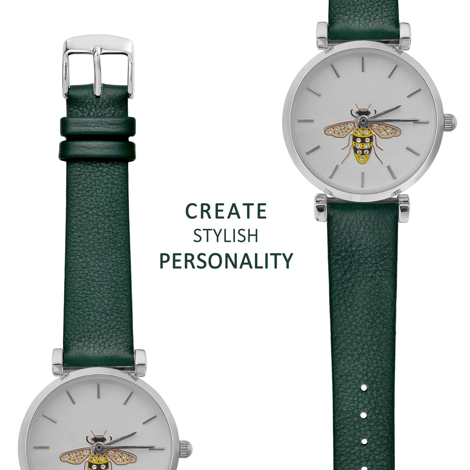 WOCCI Cinturino per Orologio in Pelle 12mm Verde Scuro con Fibbia Argento - immagine 8