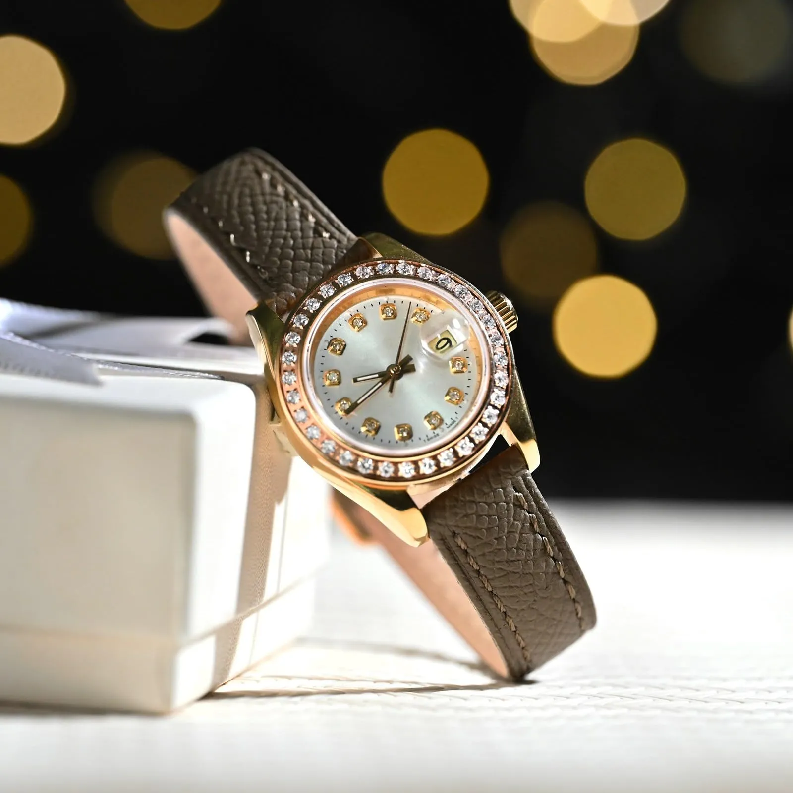 WOCCI Grace Cinturino per Orologio da Donna 12mm, Pelle Grana Superiore, Sgancio Rapido, Fibbia Oro Rosa, Elefante Grigio - immagine 8