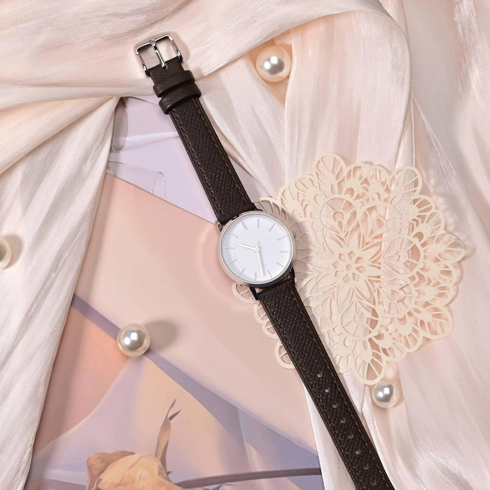 WOCCI Grace Cinturino per Orologio da Donna, 18mm, Pelle Grana Superiore, Sgancio Rapido, Fibbia Oro, Marrone Scuro - immagine 8