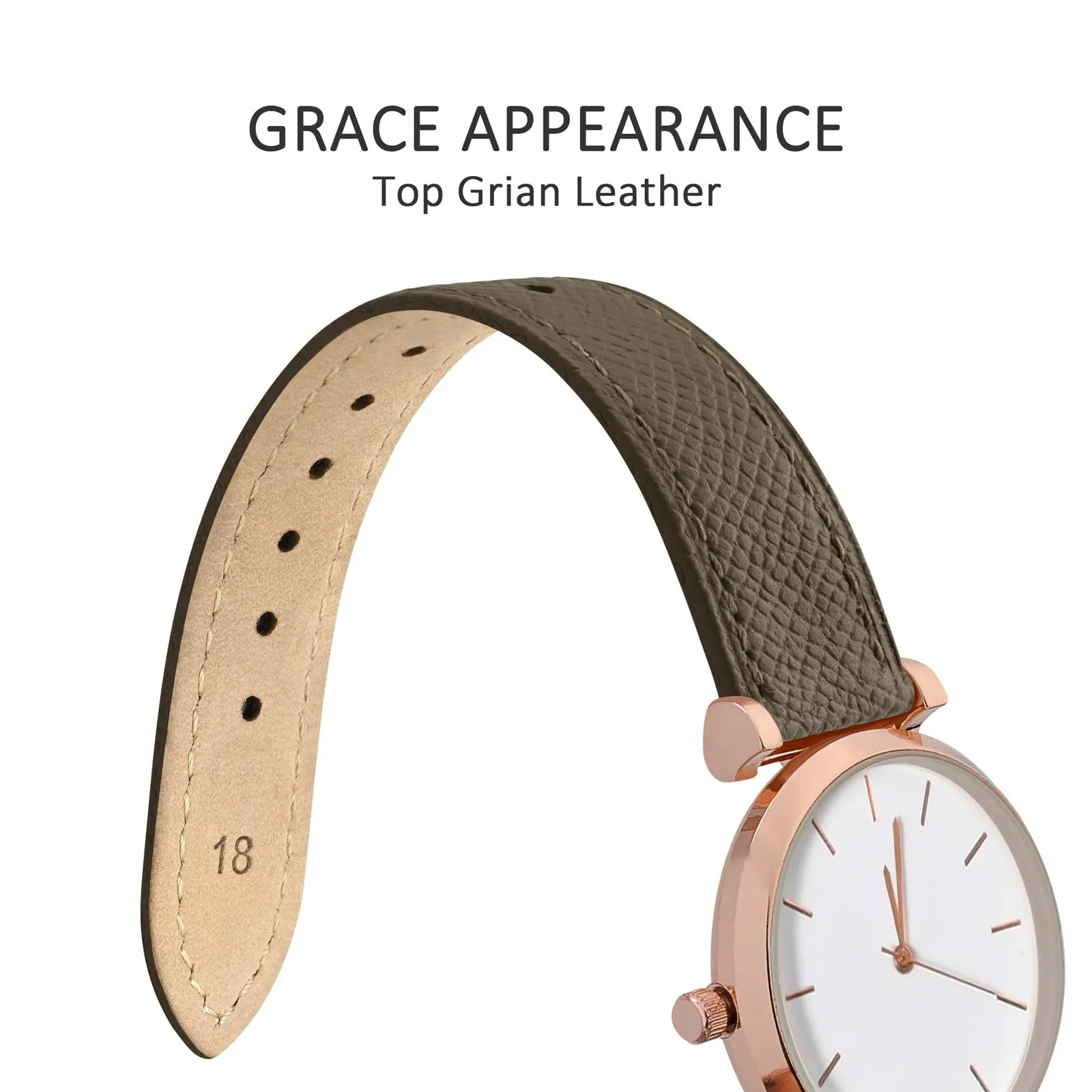 WOCCI Grace Cinturino per Orologio da Donna 16mm, Pelle Grana Superiore, Sgancio Rapido, Fibbia Oro, Elefante Grigio - immagine 3