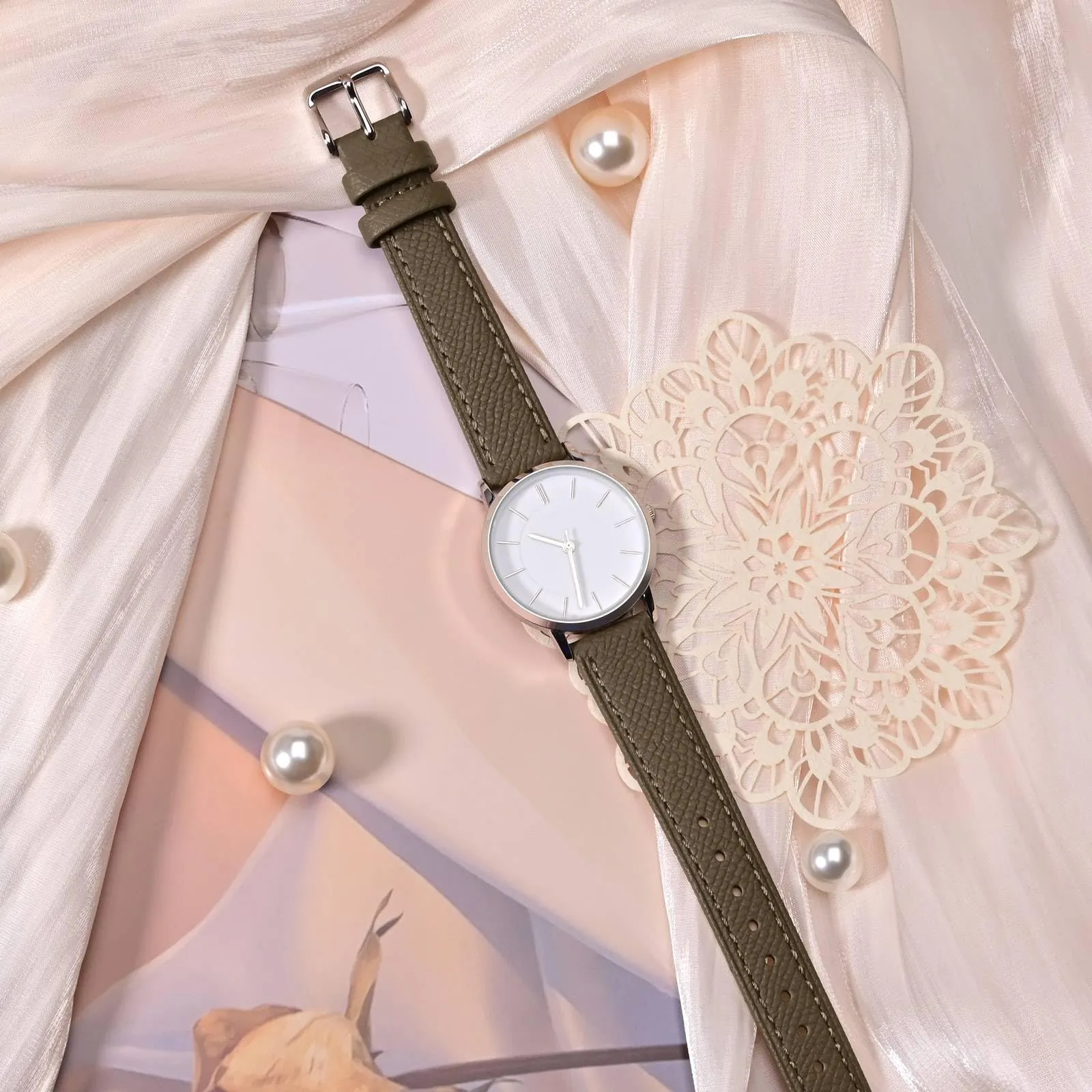 WOCCI Grace Cinturino per Orologio da Donna 16mm, Pelle Grana Superiore, Sgancio Rapido, Fibbia Oro, Elefante Grigio - immagine 8