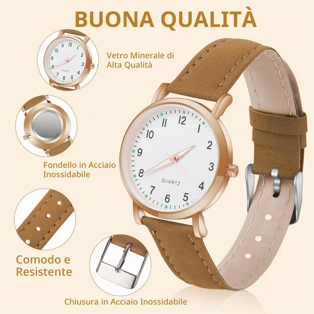 AOOSU Orologio da Donna al Quarzo Analogico, Cinturino Satinato, Marrone - immagine 3