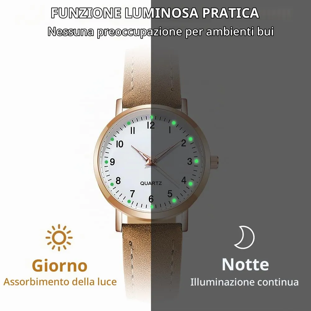 AOOSU Orologio da Donna al Quarzo Analogico, Cinturino Satinato, Marrone - immagine 4