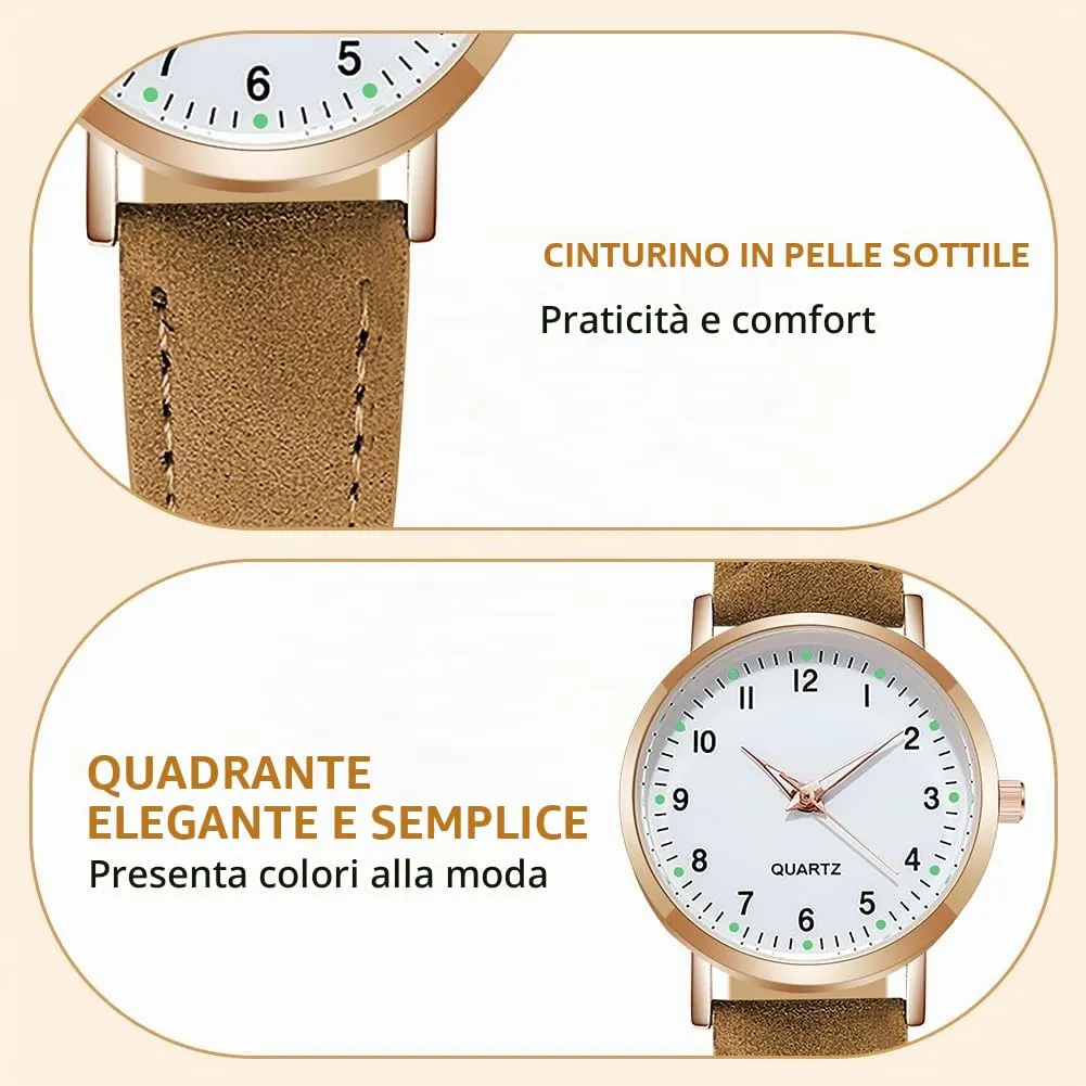 AOOSU Orologio da Donna al Quarzo Analogico, Cinturino Satinato, Marrone - immagine 5