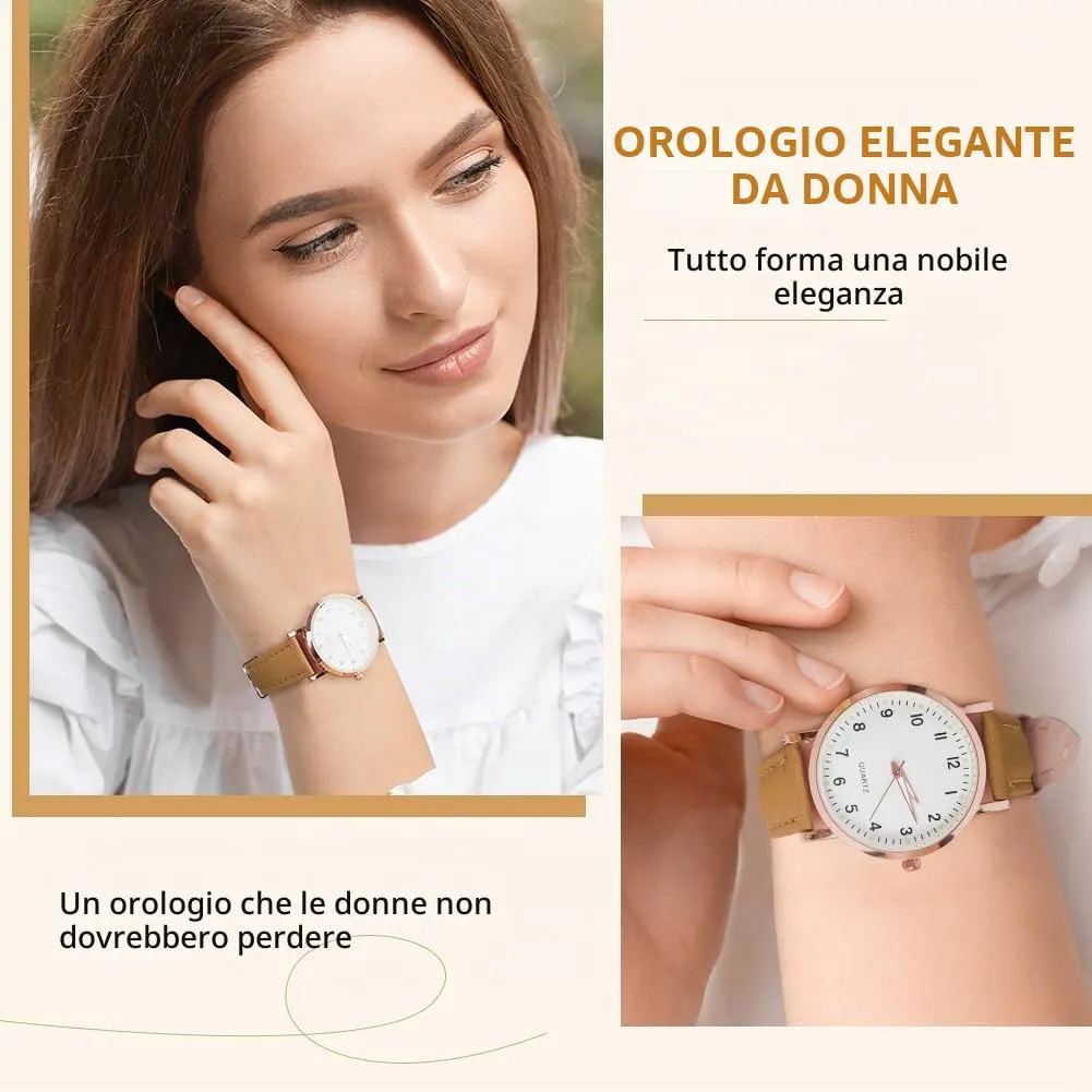 AOOSU Orologio da Donna al Quarzo Analogico, Cinturino Satinato, Marrone - immagine 6