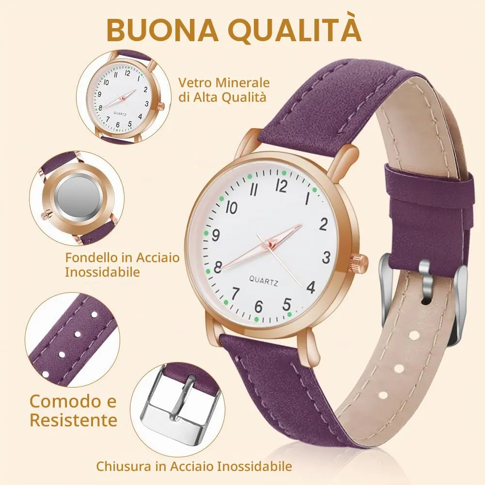 AOOSU Orologio da Donna al Quarzo Analogico con Cinturino Satinato (Viola) - immagine 3