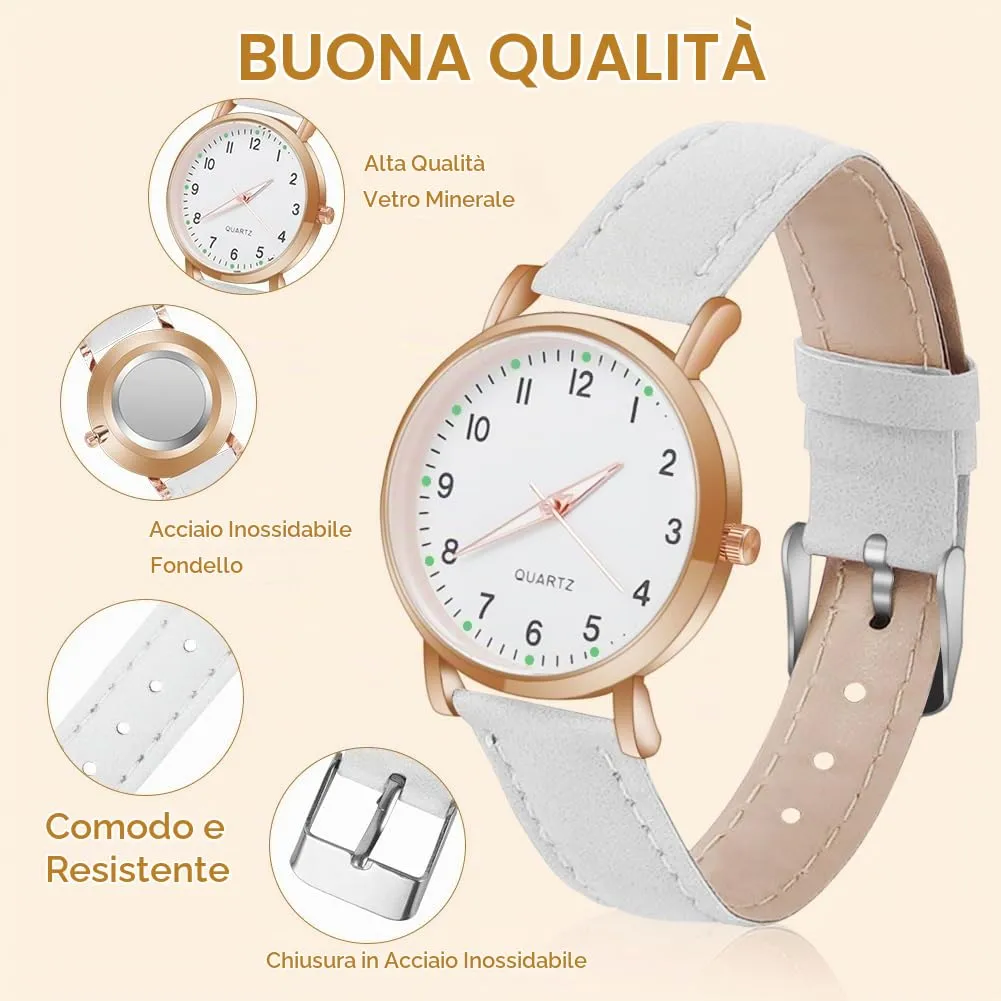 AOOSU Orologio da Donna al Quarzo Analogico, Cinturino Satinato, Bianco - immagine 3