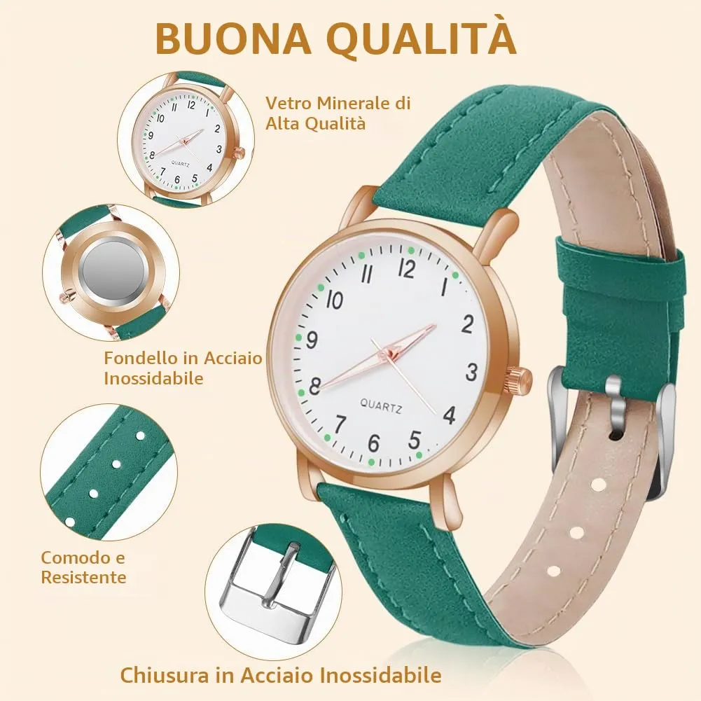 AOOSU Orologio da Donna al Quarzo Analogico, Cinturino Satinato (Verde) - immagine 3