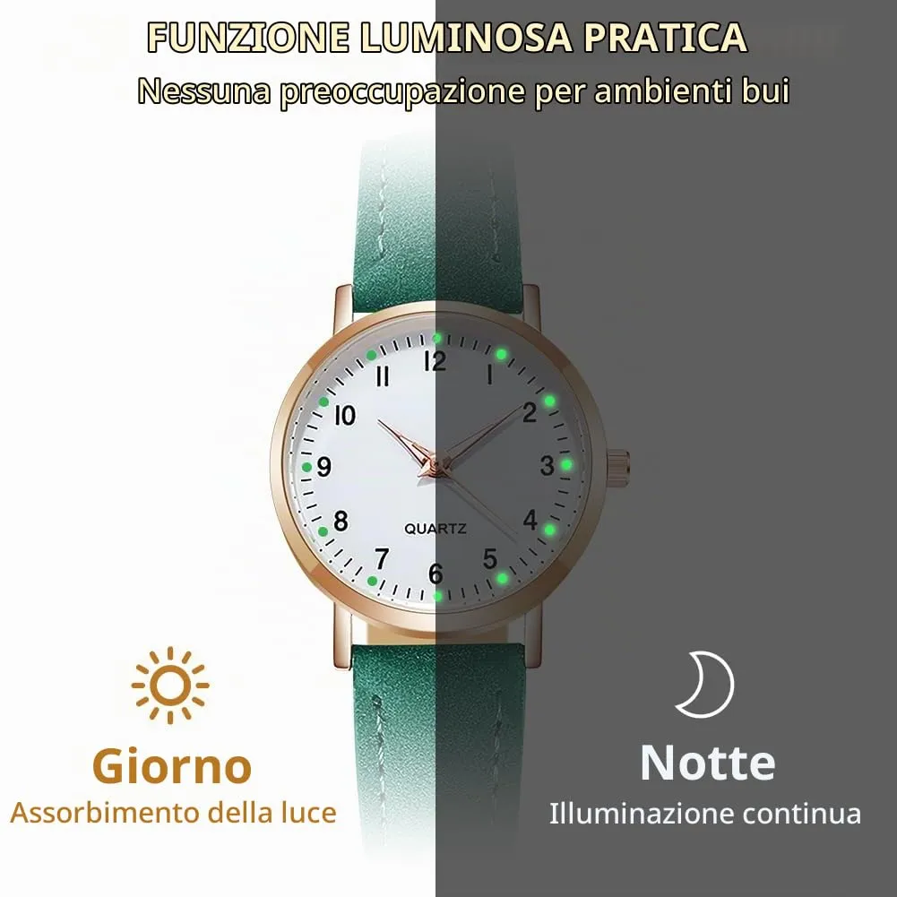 AOOSU Orologio da Donna al Quarzo Analogico, Cinturino Satinato (Verde) - immagine 4