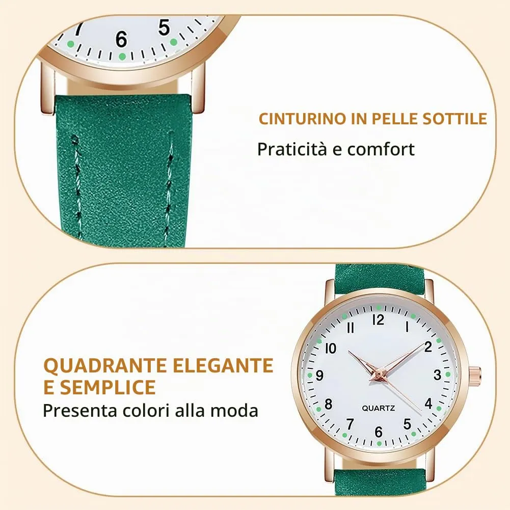 AOOSU Orologio da Donna al Quarzo Analogico, Cinturino Satinato (Verde) - immagine 5