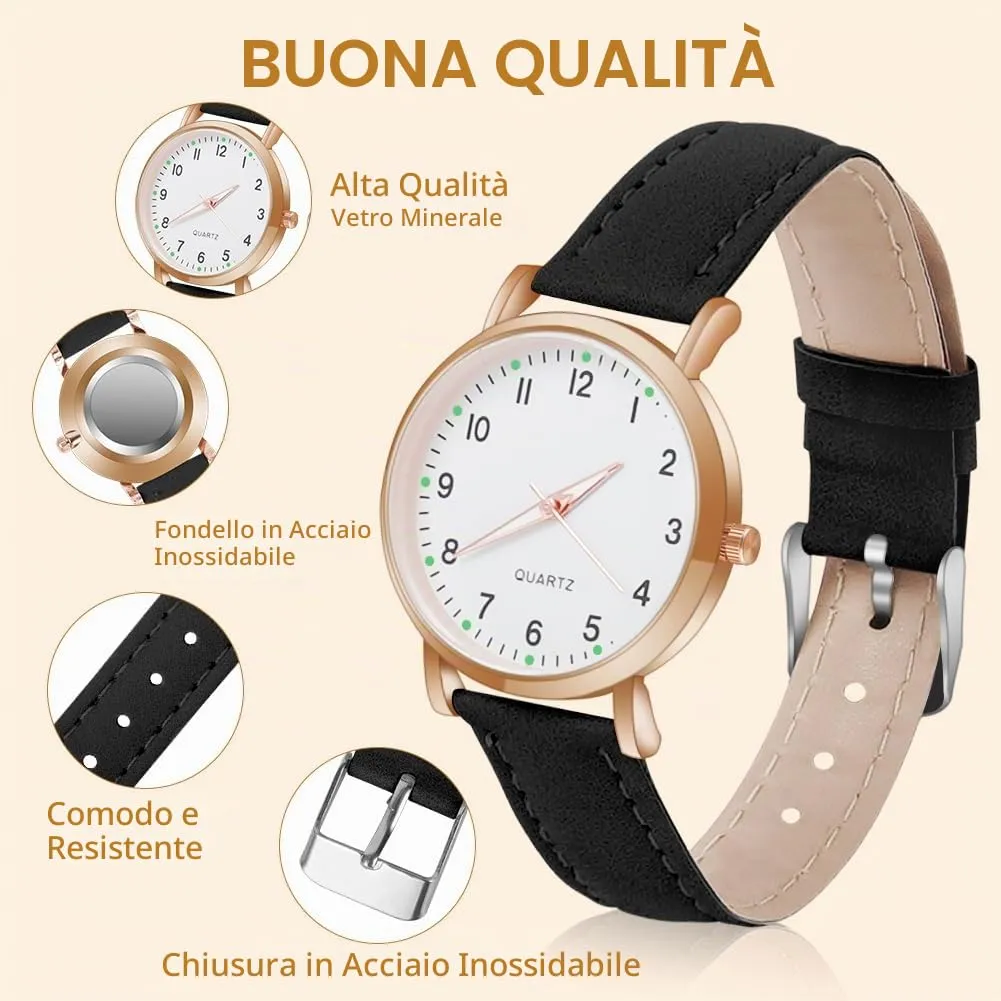 AOOSU Orologio da Donna al Quarzo Analogico, Cinturino Satinato (Nero) - immagine 3