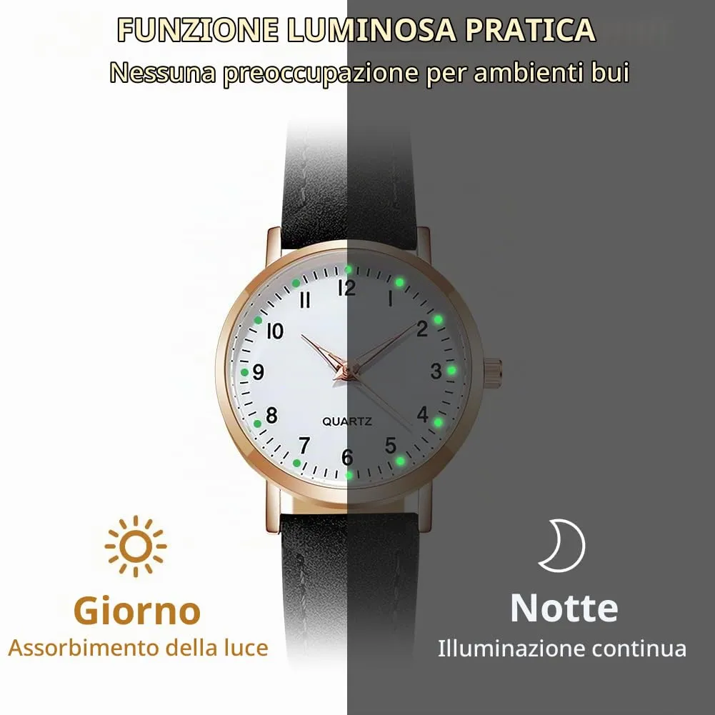 AOOSU Orologio da Donna al Quarzo Analogico, Cinturino Satinato (Nero) - immagine 4