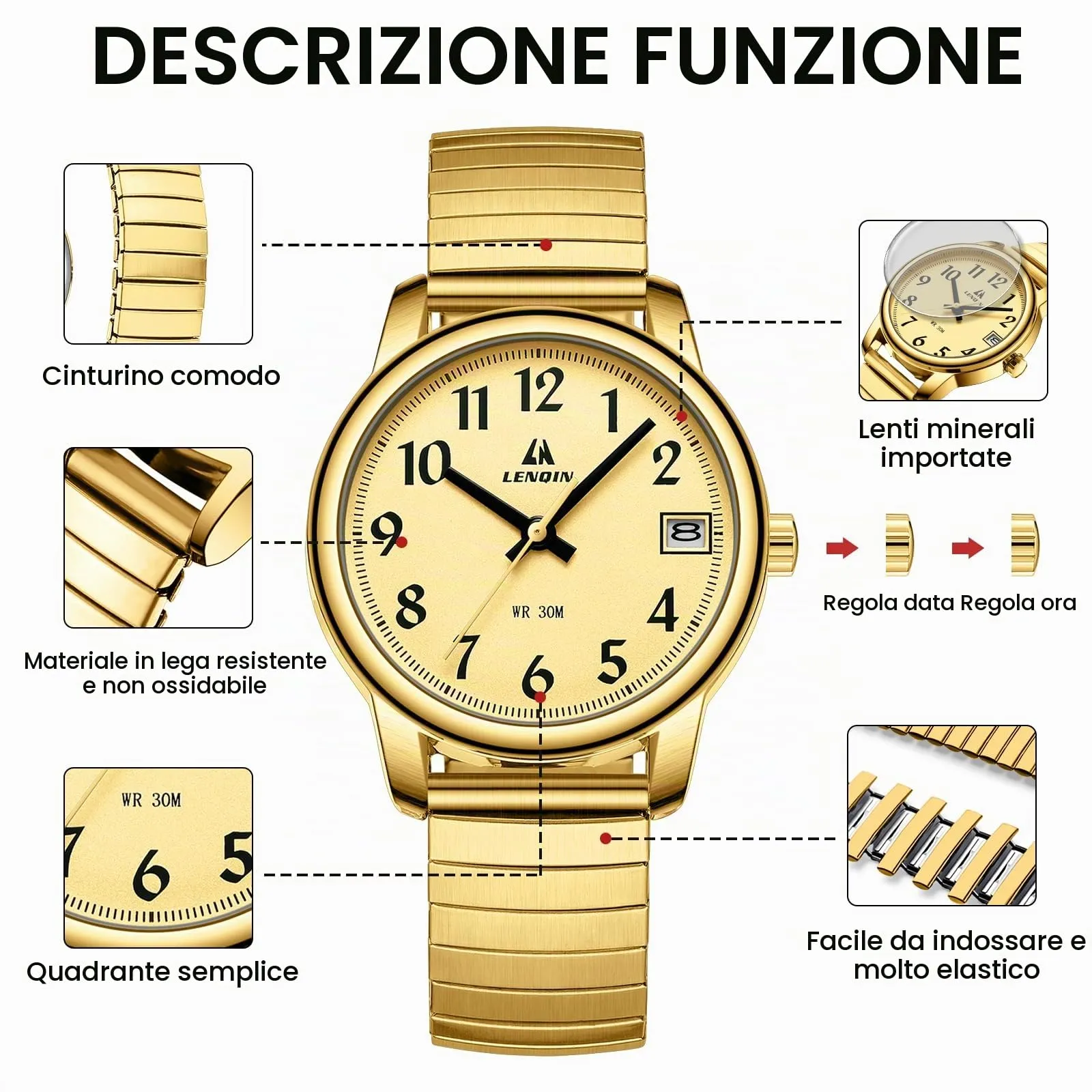 LN LENQIN Orologio Donna in Acciaio Inossidabile Analogico Quarzo 3ATM L0162 - immagine 6
