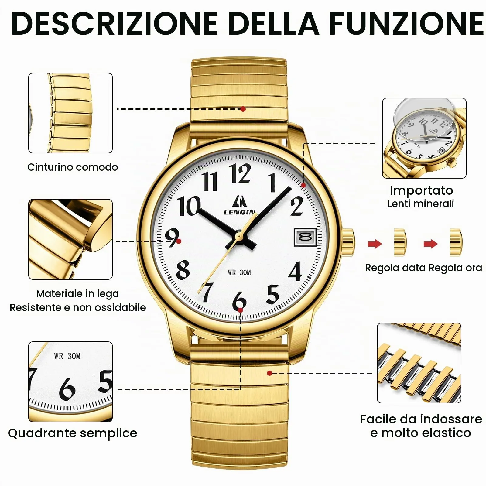 LN LENQIN Orologio Donna Acciaio Inossidabile Analogico Quarzo 3ATM L0162 - immagine 6