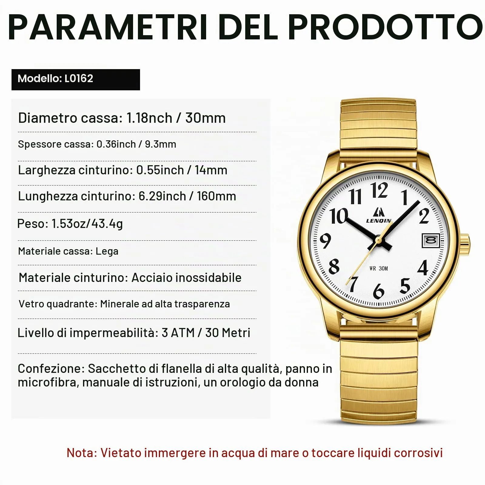 LN LENQIN Orologio Donna Acciaio Inossidabile Analogico Quarzo 3ATM L0162 - immagine 7