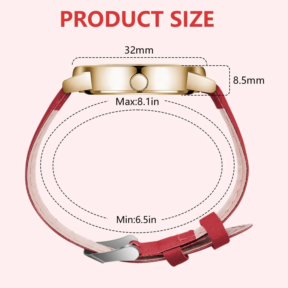 AOOSU Orologio da Donna al Quarzo Analogico, Cinturino Satinato (Rosso) - immagine 2