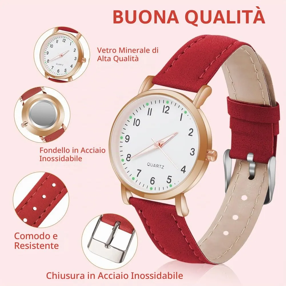 AOOSU Orologio da Donna al Quarzo Analogico, Cinturino Satinato (Rosso) - immagine 3