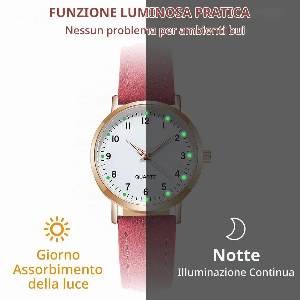 AOOSU Orologio da Donna al Quarzo Analogico, Cinturino Satinato (Rosso) - immagine 4