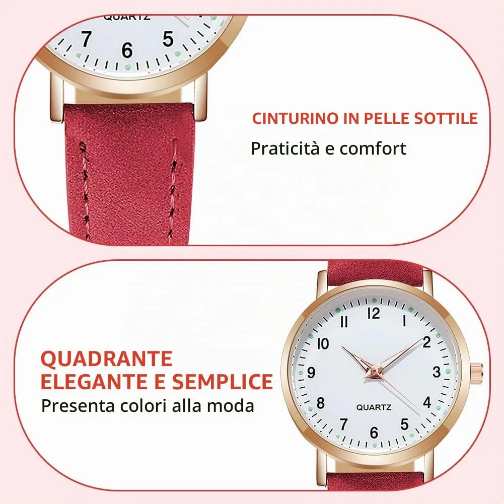 AOOSU Orologio da Donna al Quarzo Analogico, Cinturino Satinato (Rosso) - immagine 5