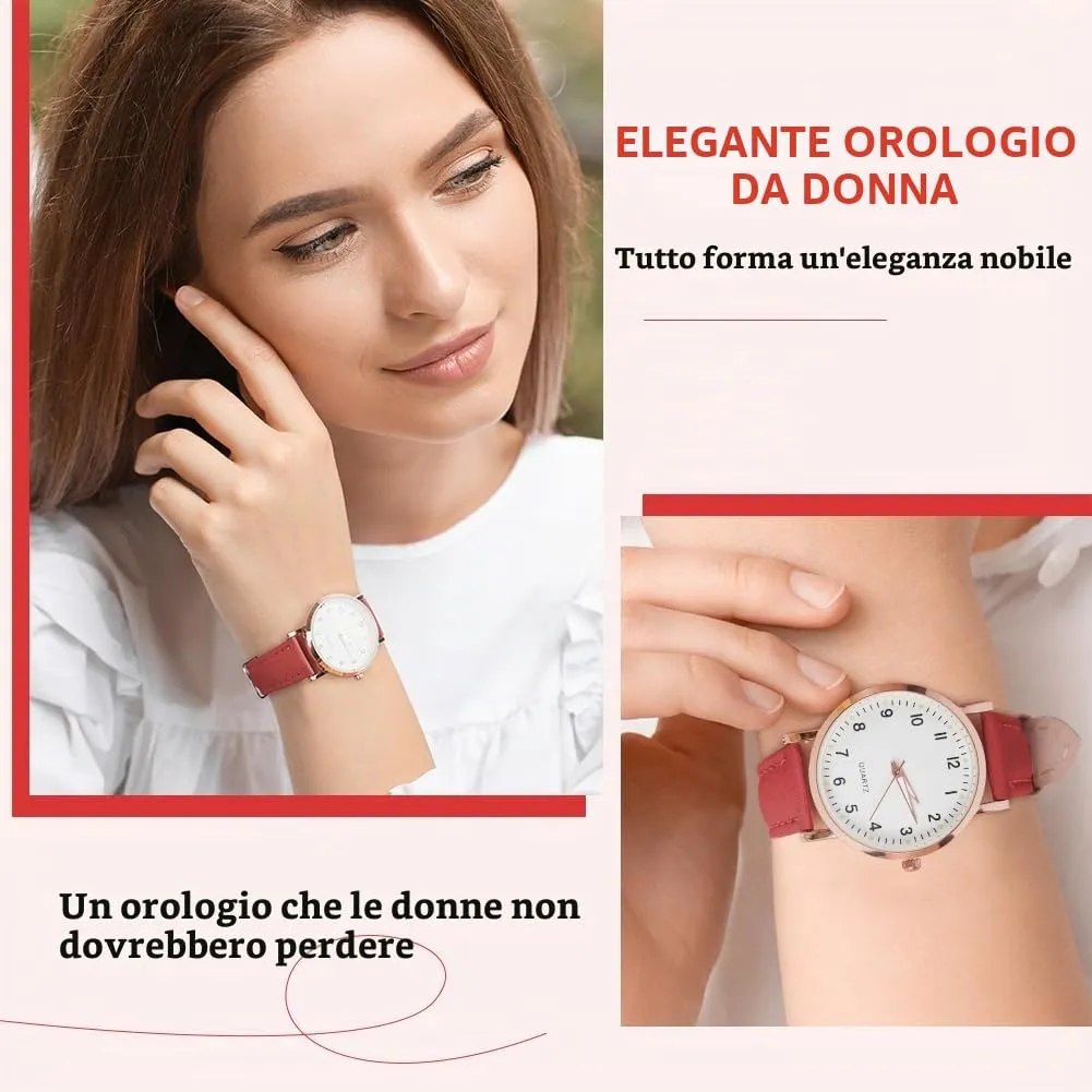 AOOSU Orologio da Donna al Quarzo Analogico, Cinturino Satinato (Rosso) - immagine 6