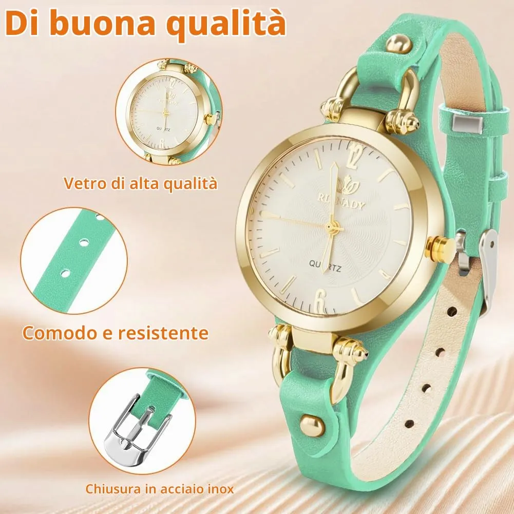 OFFCUP Orologio Analogico al Quarzo da Donna con Cinturino in Pelle - immagine 3