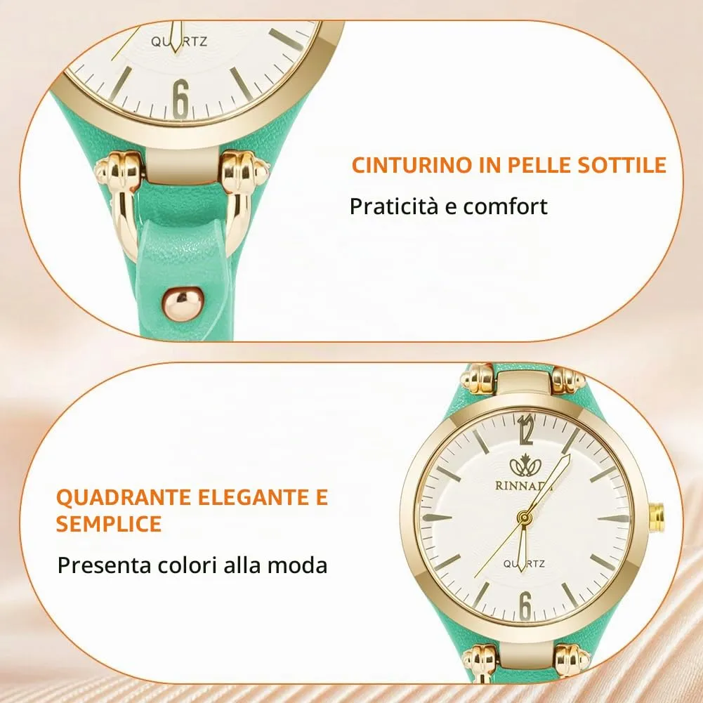 OFFCUP Orologio Analogico al Quarzo da Donna con Cinturino in Pelle - immagine 4
