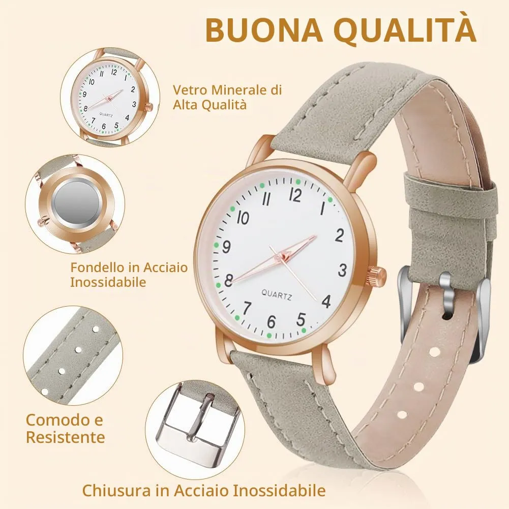 AOOSU Orologio da Donna al Quarzo Analogico, Cinturino Satinato, Grigio - immagine 3