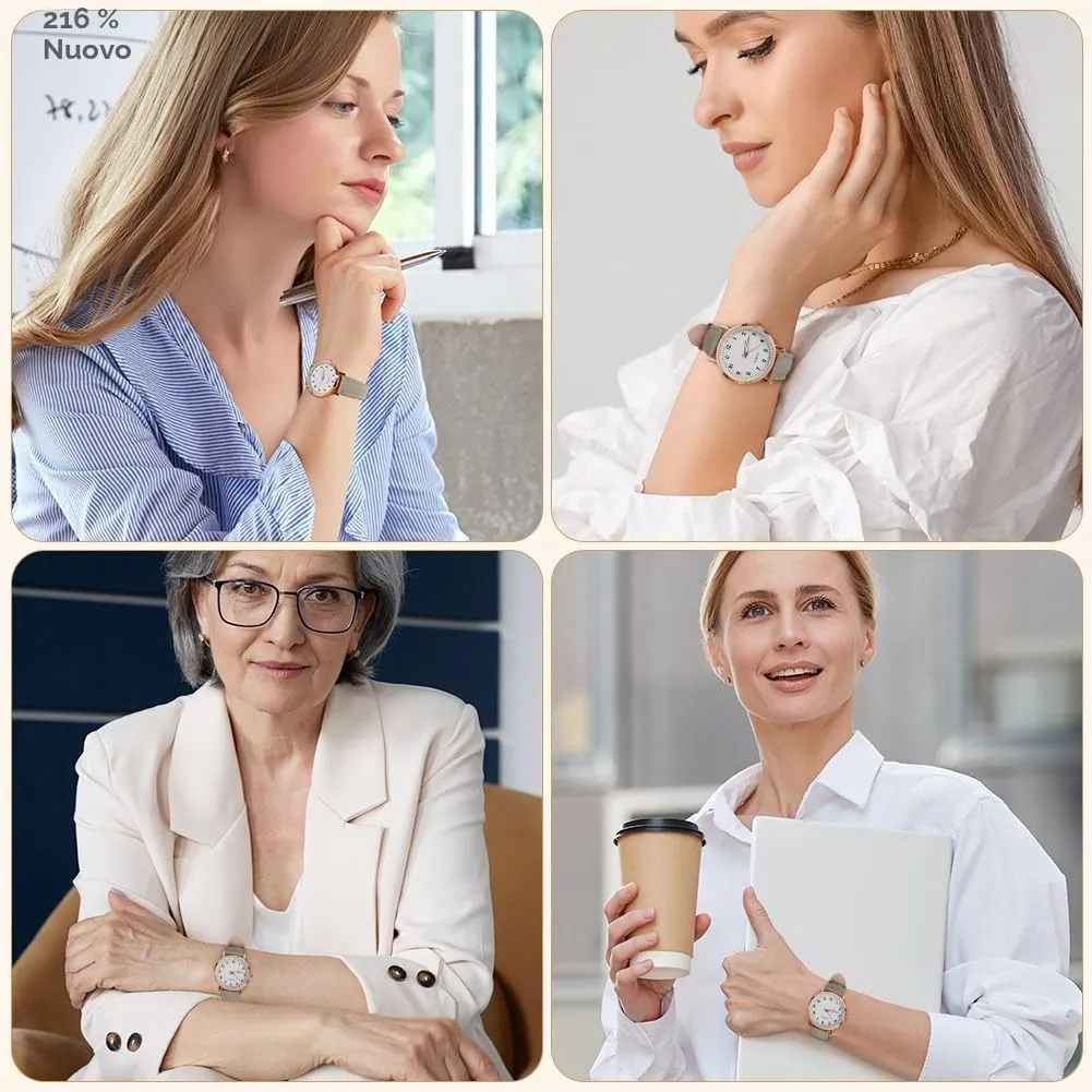 AOOSU Orologio da Donna al Quarzo Analogico, Cinturino Satinato, Grigio - immagine 7