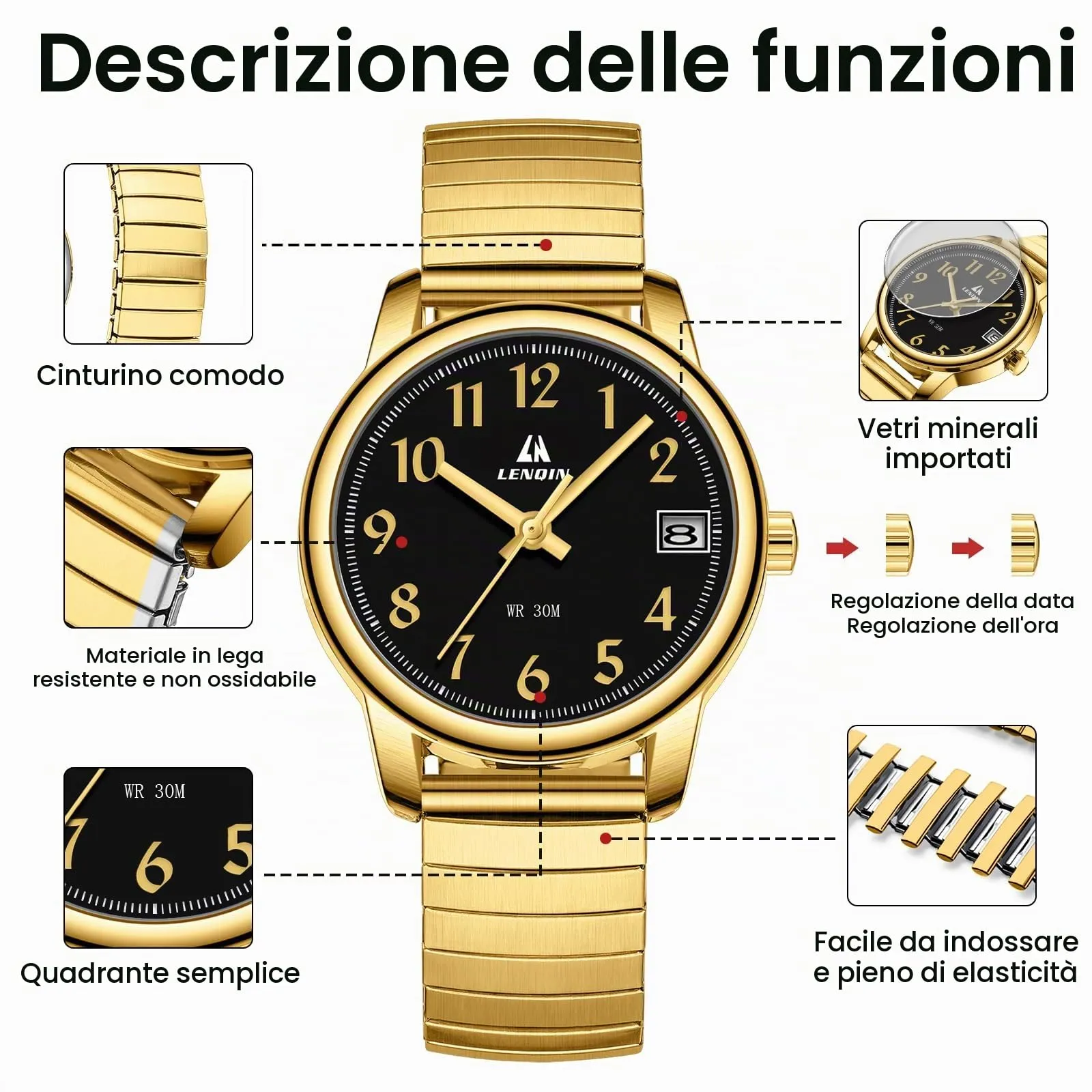 LN LENQIN Orologio Donna Analogico Quarzo Acciaio Inossidabile 3ATM L0162 - immagine 6