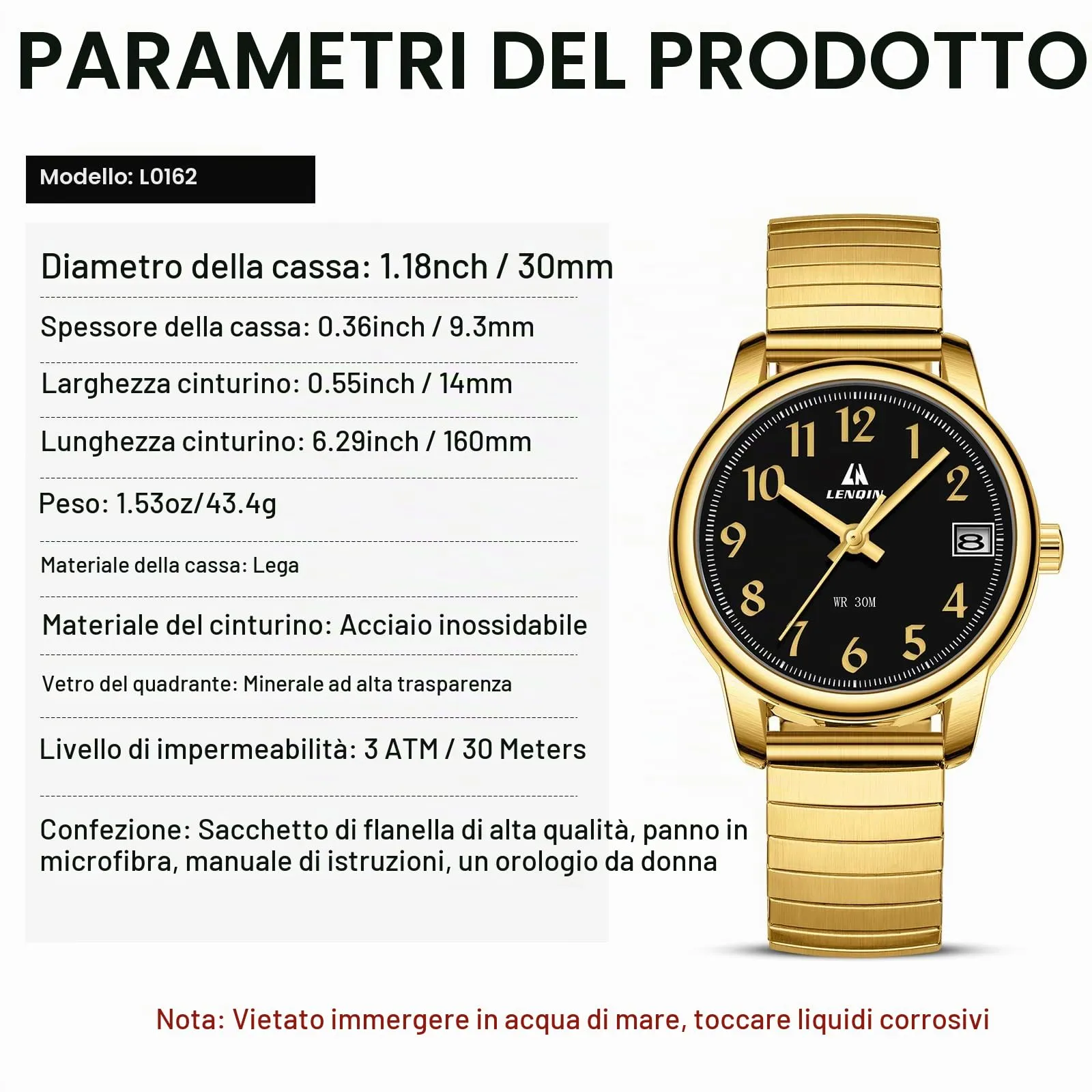 LN LENQIN Orologio Donna Analogico Quarzo Acciaio Inossidabile 3ATM L0162 - immagine 7