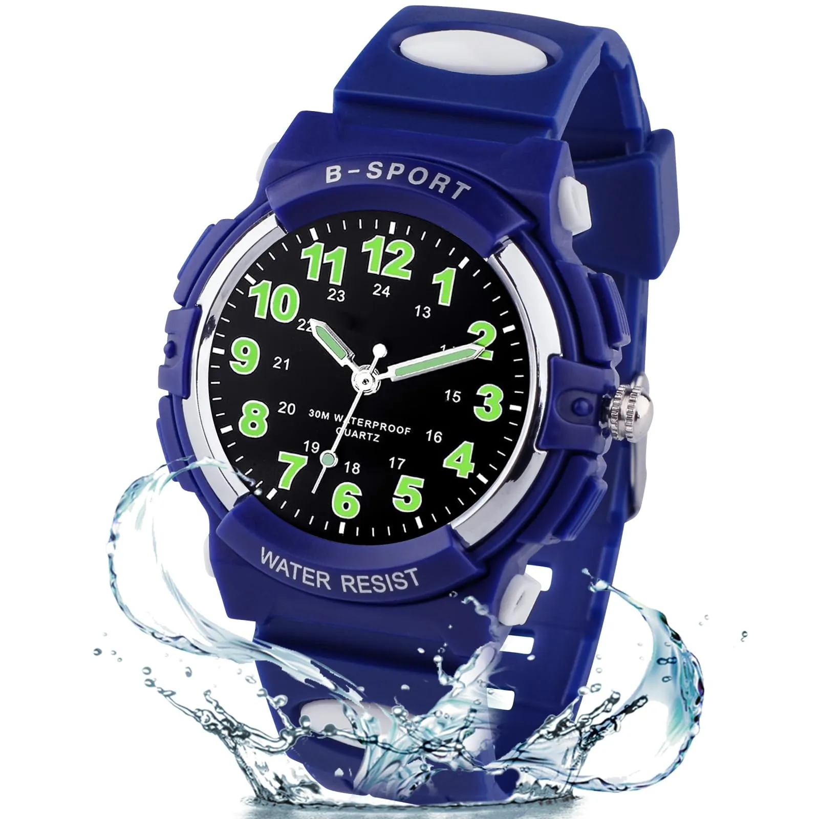 GUUMUXIN Orologio Analogico per Bambini, Cronografo Sportivo, Resistenza all'Acqua 30m, Cinturino TPU Morbido, Blu Indaco - immagine 1