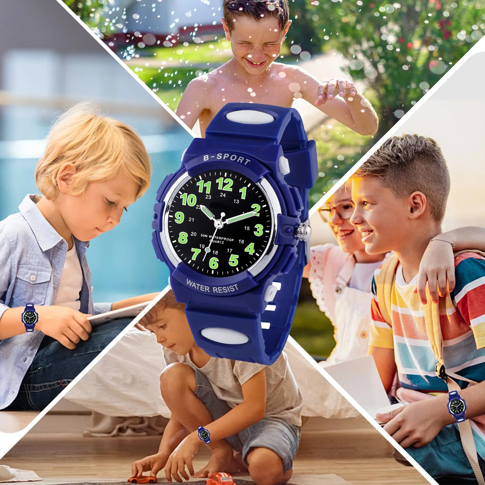 GUUMUXIN Orologio Analogico per Bambini, Cronografo Sportivo, Resistenza all'Acqua 30m, Cinturino TPU Morbido, Blu Indaco - immagine 6
