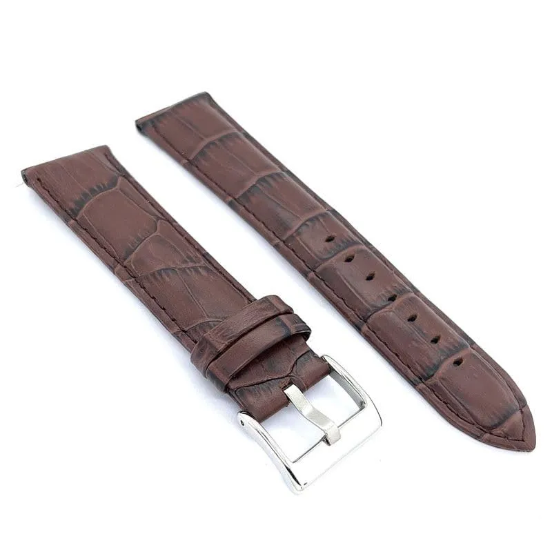 diloy Cinturino Orologio in Pelle Stampa Alligatore 368 Marrone Scuro 22mm - immagine 2