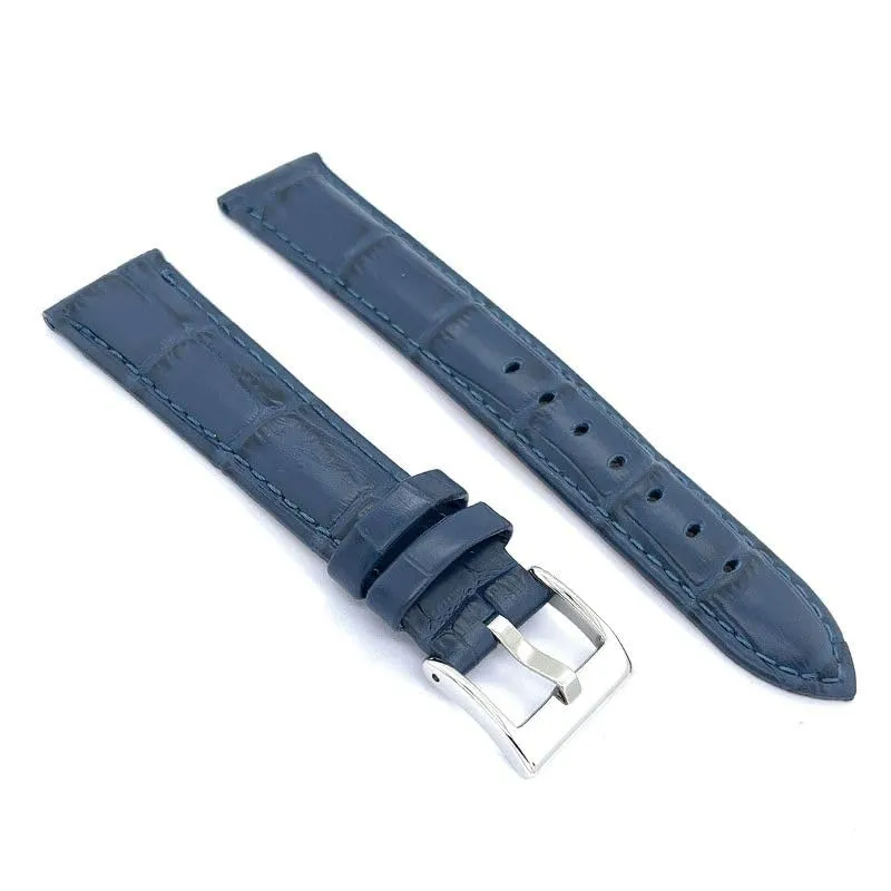 diloy Cinturino Orologio in Pelle Stampa Alligatore 368 Blu Navy 16mm - immagine 2