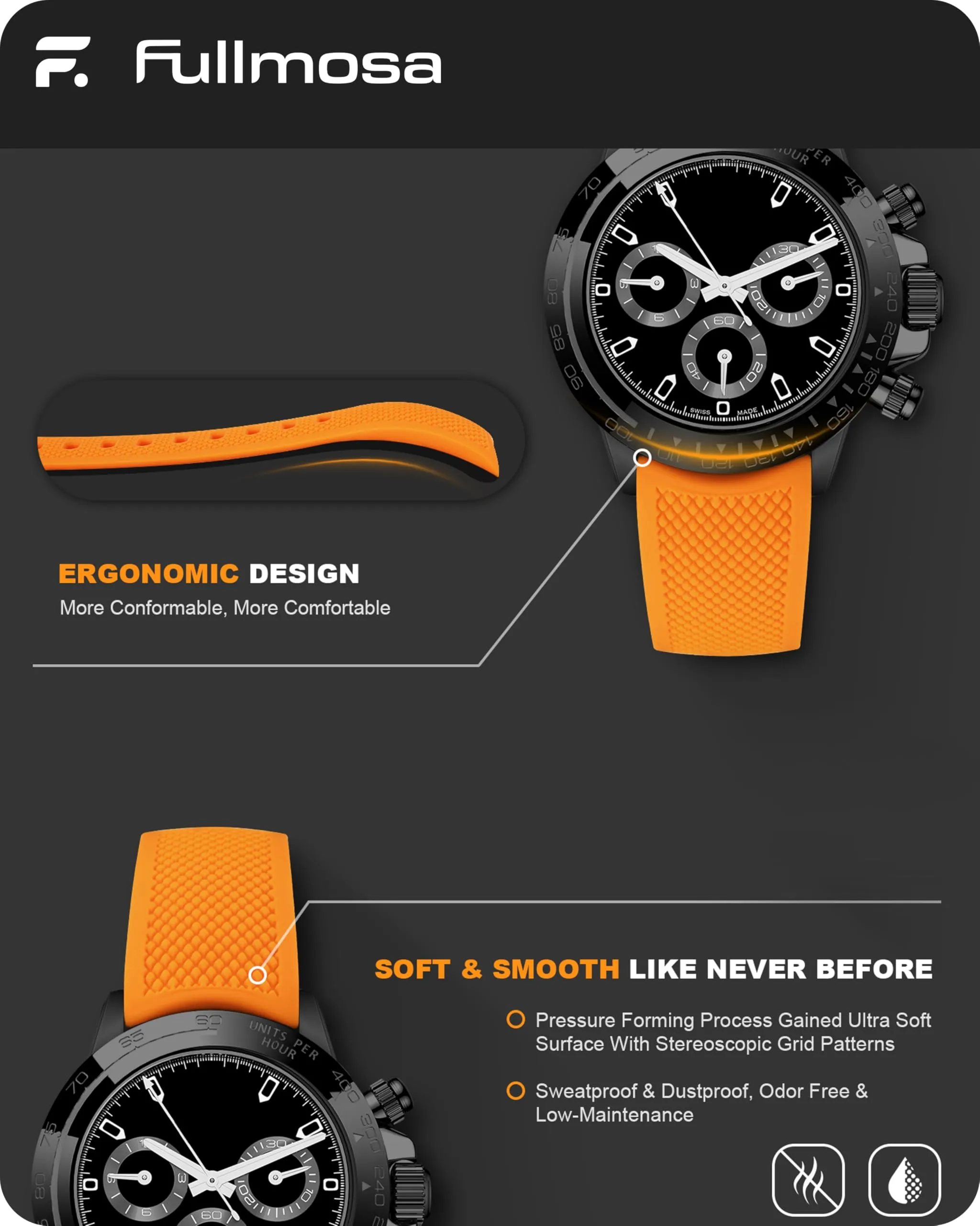 Fullmosa Cinturino 22mm in Silicone per Orologio e Smartwatch con Sgancio Rapido - immagine 4