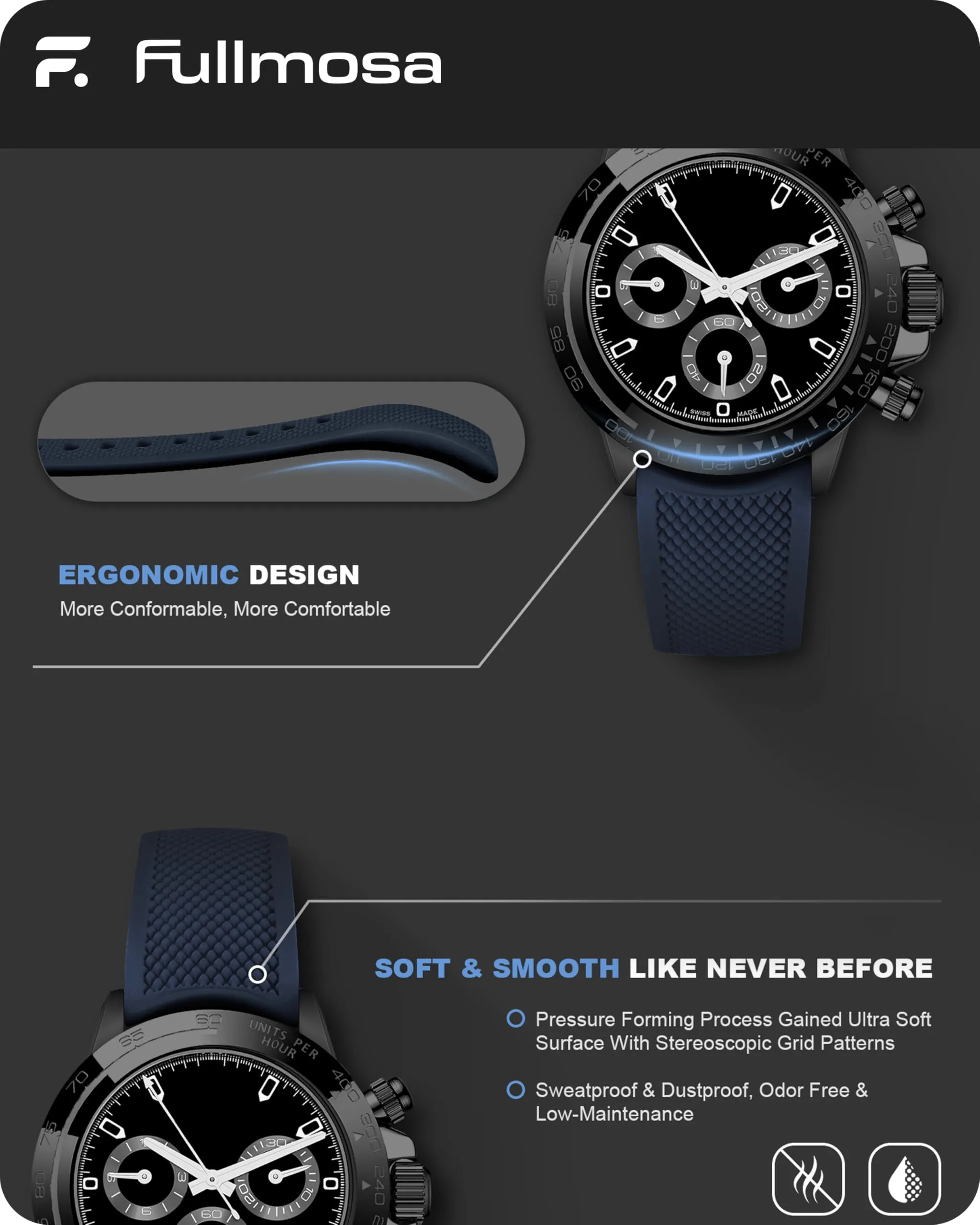 Fullmosa Cinturino in Silicone 22mm per Orologio e Smartwatch, Sgancio Rapido - immagine 4